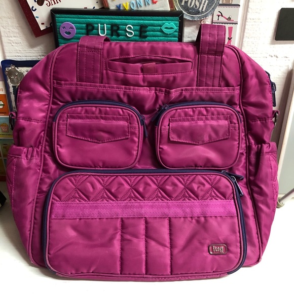 lug Handbags - Lug Puddle Jumper Travel Gym Overnight Tote Bag in Berry Purple